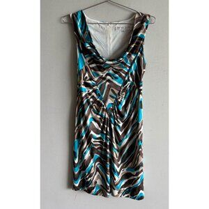 Trina Turk Womens Abstract Print Draped Silk Dress Blue Brown White Size 6